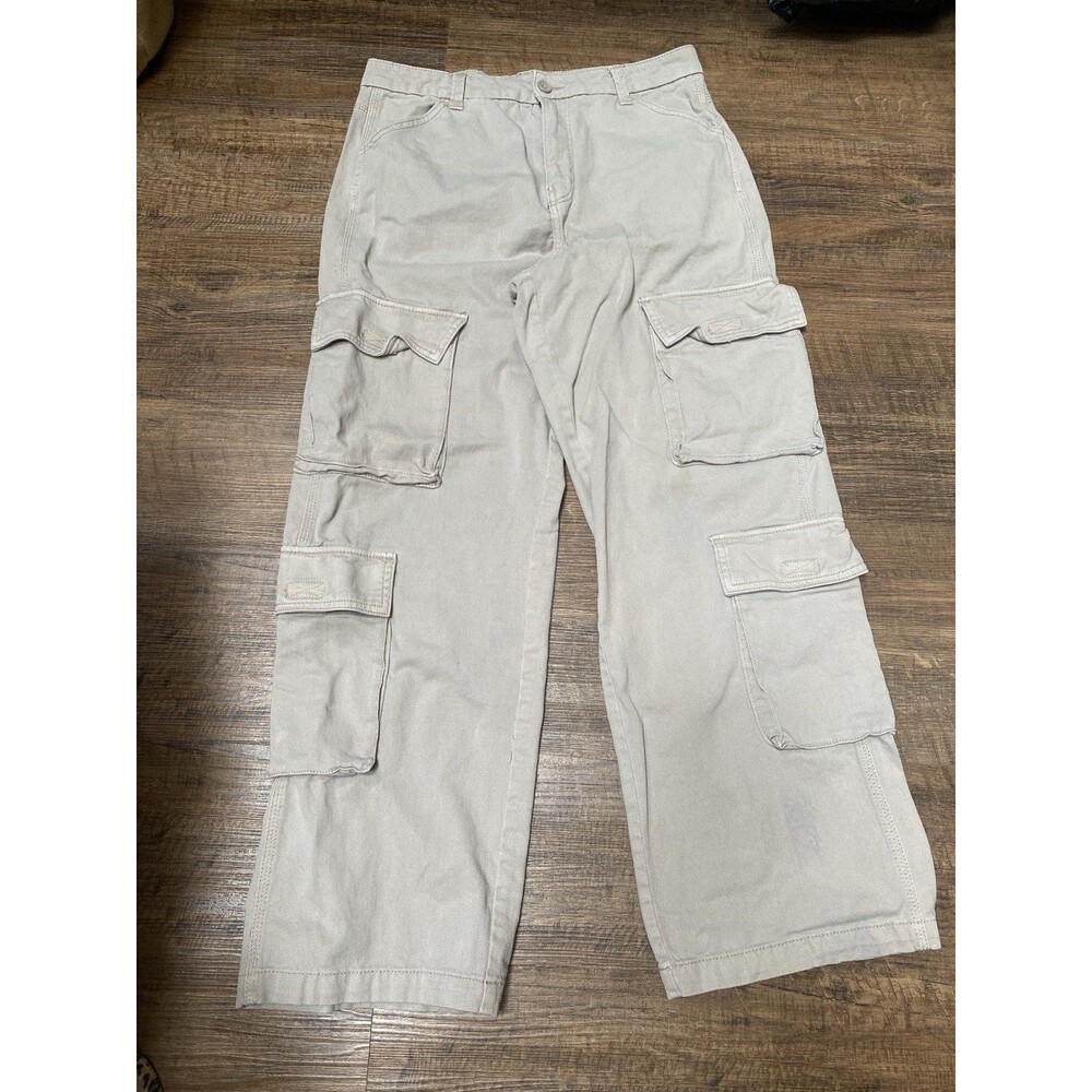 H&M Divided Cargo Pants Womens 8 Khaki Utility Pockets Wide Leg Workwear Gorpcor